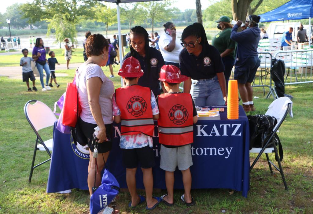 Queens DA Youth Empowerment Bureau participates in “Camping In The Park” free all night event for youths in the community, hosted by the NYPD Community Affairs Bureau at Baisley Pond Park in Jamaica. August 12, 2021
